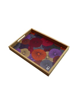 Tablett mit Holzkante - Bunte Blumen