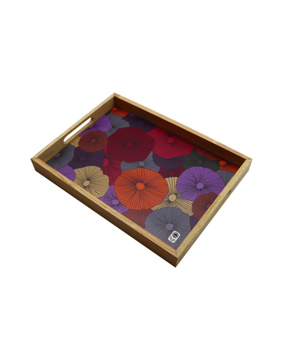Tablett mit Holzkante - Bunte Blumen