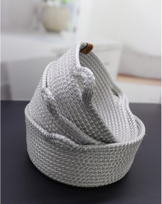 Multi-Purpose Rattan Rope Knitted Basket With Handle 3 Pcs