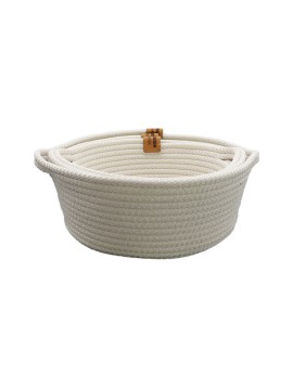 Cream Multi-Purpose Rattan Rope Knitted Basket Wit...