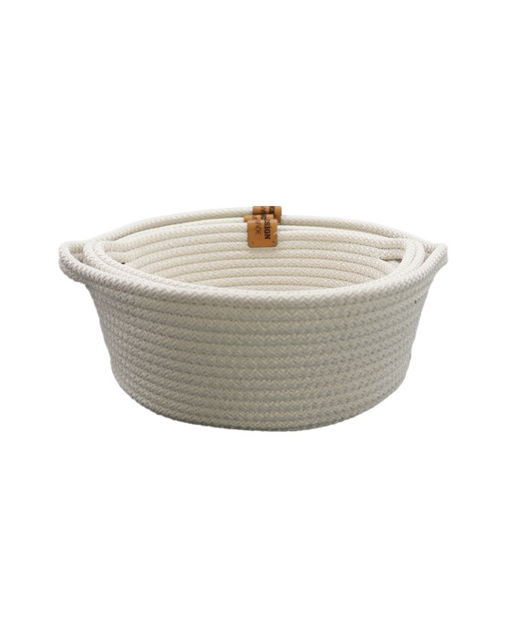 Cream Multi-Purpose Rattan Rope Knitted Basket With Handle 3 Pcs