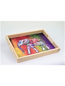 Wooden Sided Tray (Colorful Elephant Pattern)