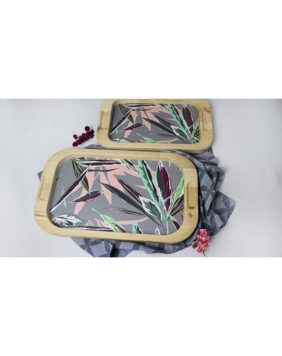 Double Tray - Leaf Pattern - Gray